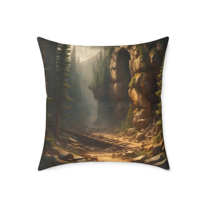 Abandoned Cave in The Forest Square Pillow for Cozy Spaces Home Decor Gift for Nature Lovers Outdoor Themed Cushion