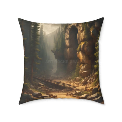 Abandoned Cave in The Forest Square Pillow for Cozy Spaces Home Decor Gift for Nature Lovers Outdoor Themed Cushion