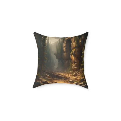 Abandoned Cave in The Forest Square Pillow for Cozy Spaces Home Decor Gift for Nature Lovers Outdoor Themed Cushion