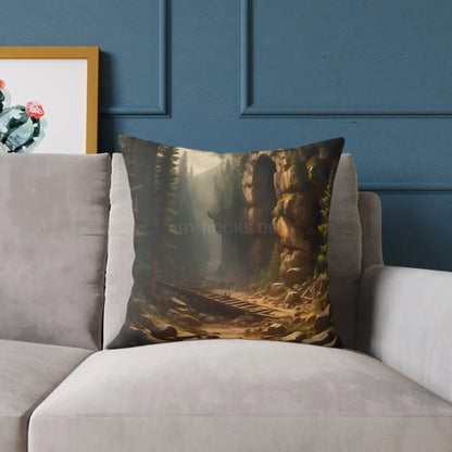 Abandoned Cave in The Forest Square Pillow for Cozy Spaces Home Decor Gift for Nature Lovers Outdoor Themed Cushion