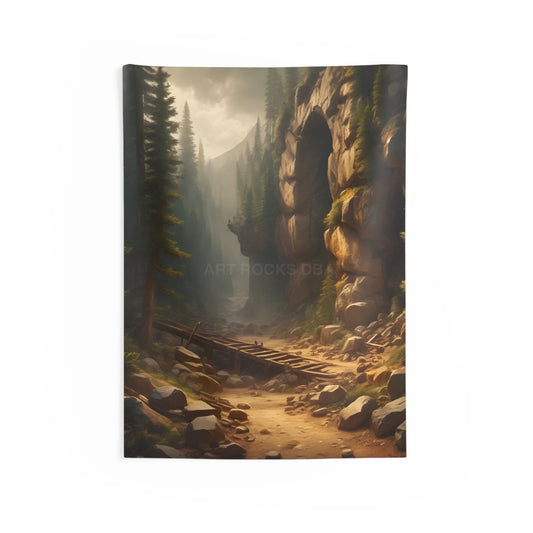 Abandoned Cave Wall Tapestry Mountain Landscape Décor Boho Wall Art Cozy Home Decoration Relaxing Room Accents Rustic