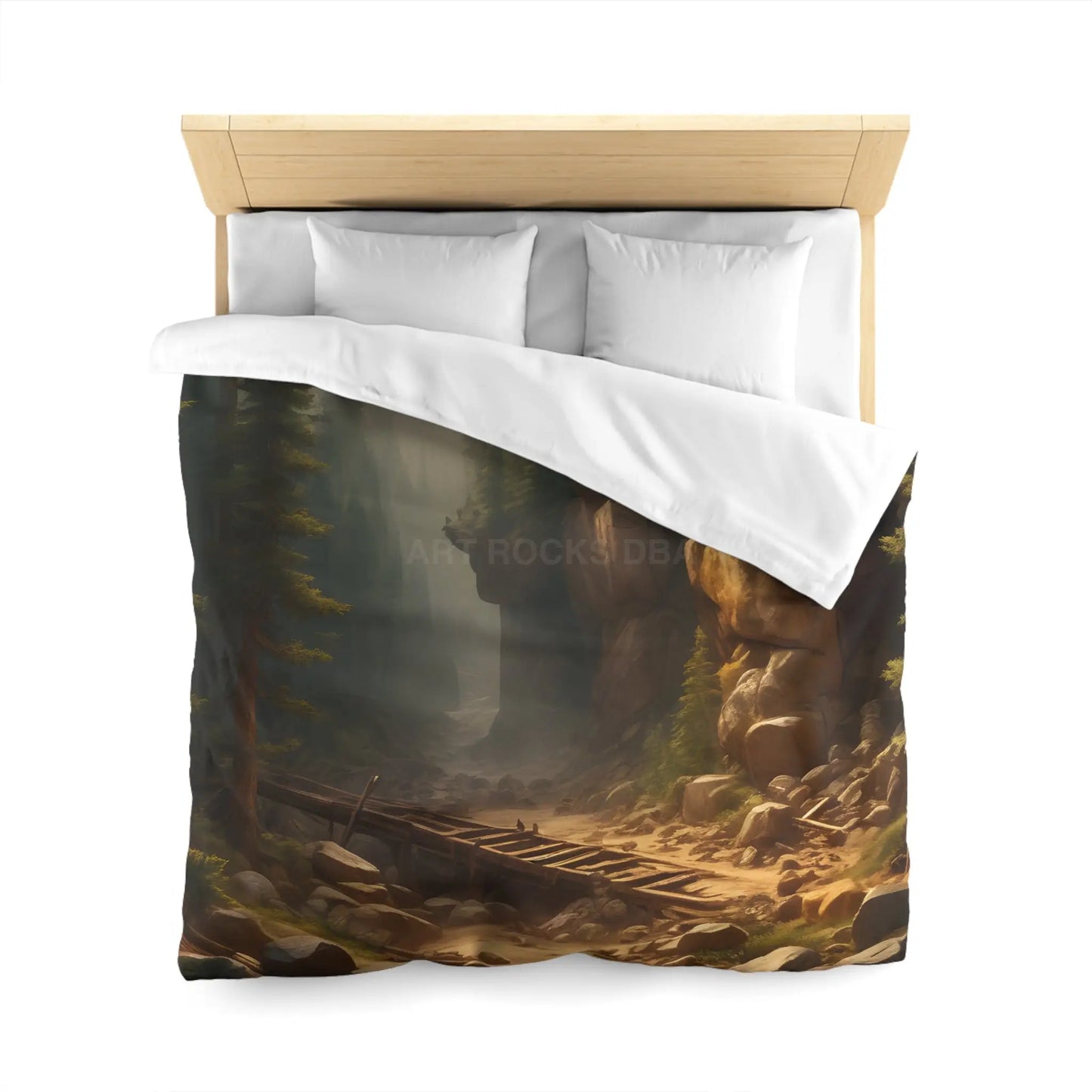 Abandoned Mining Tunnel in the Woods Microfiber Duvet Cover - Rustic Forest Landscape - Home Decor