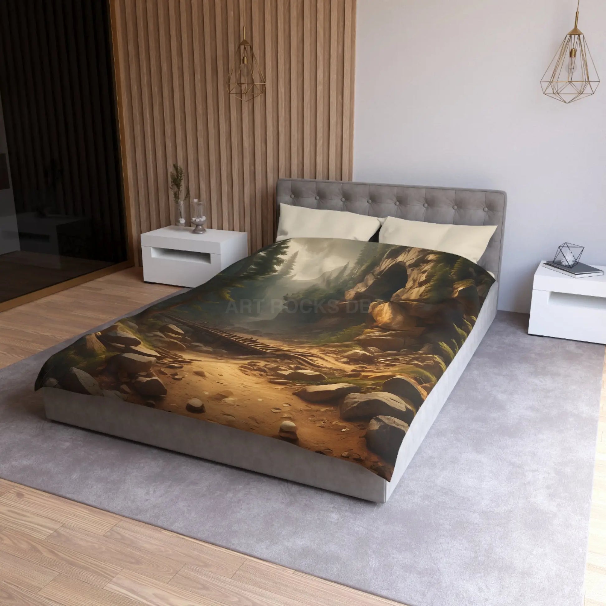 Abandoned Mining Tunnel in the Woods Microfiber Duvet Cover - Rustic Forest Landscape - Home Decor