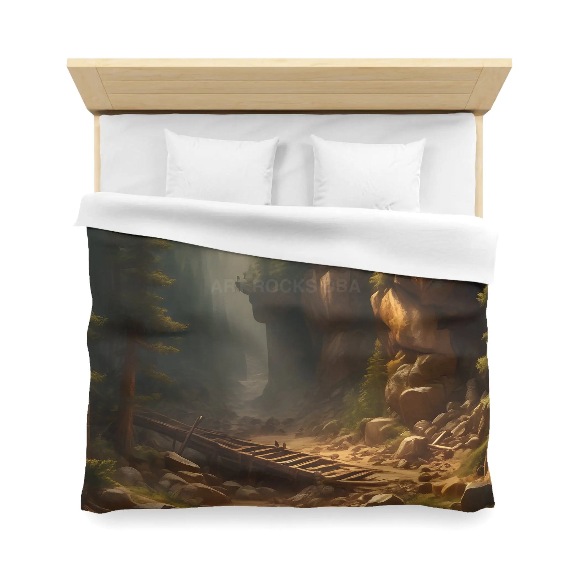 Abandoned Mining Tunnel in the Woods Microfiber Duvet Cover - Rustic Forest Landscape - Home Decor