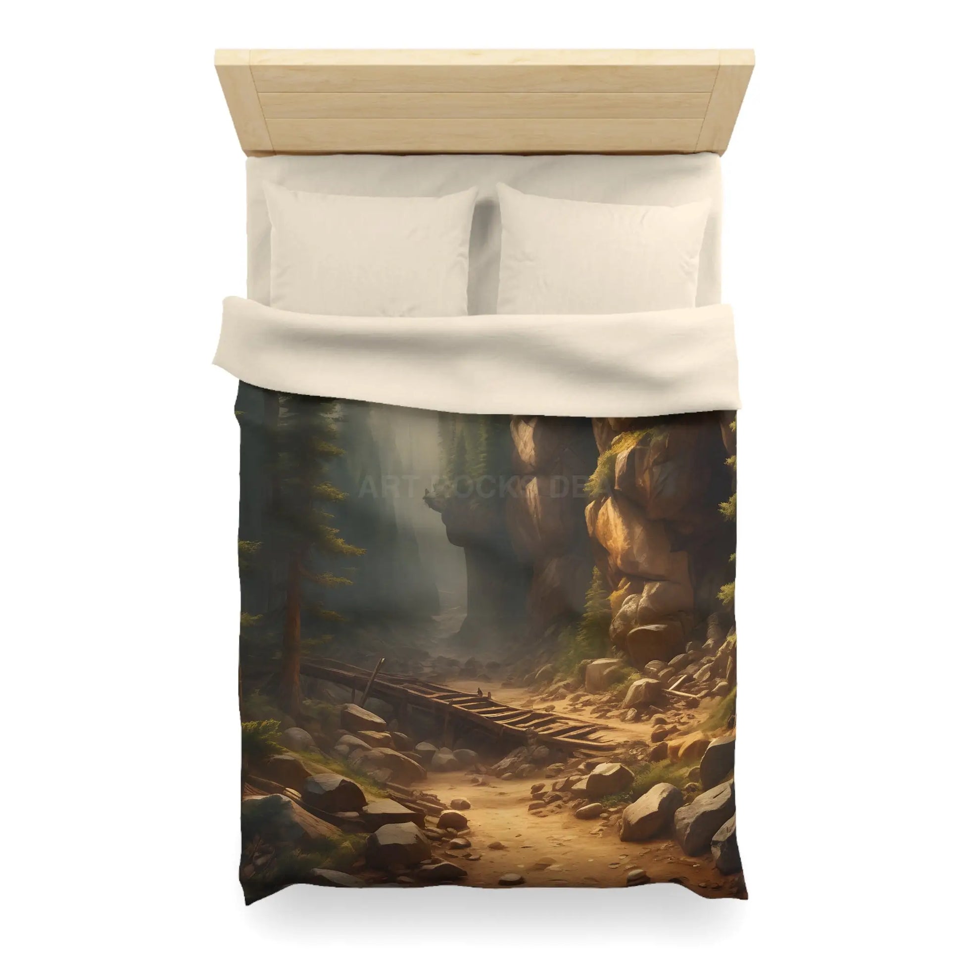 Abandoned Mining Tunnel in the Woods Microfiber Duvet Cover - Rustic Forest Landscape - Home Decor