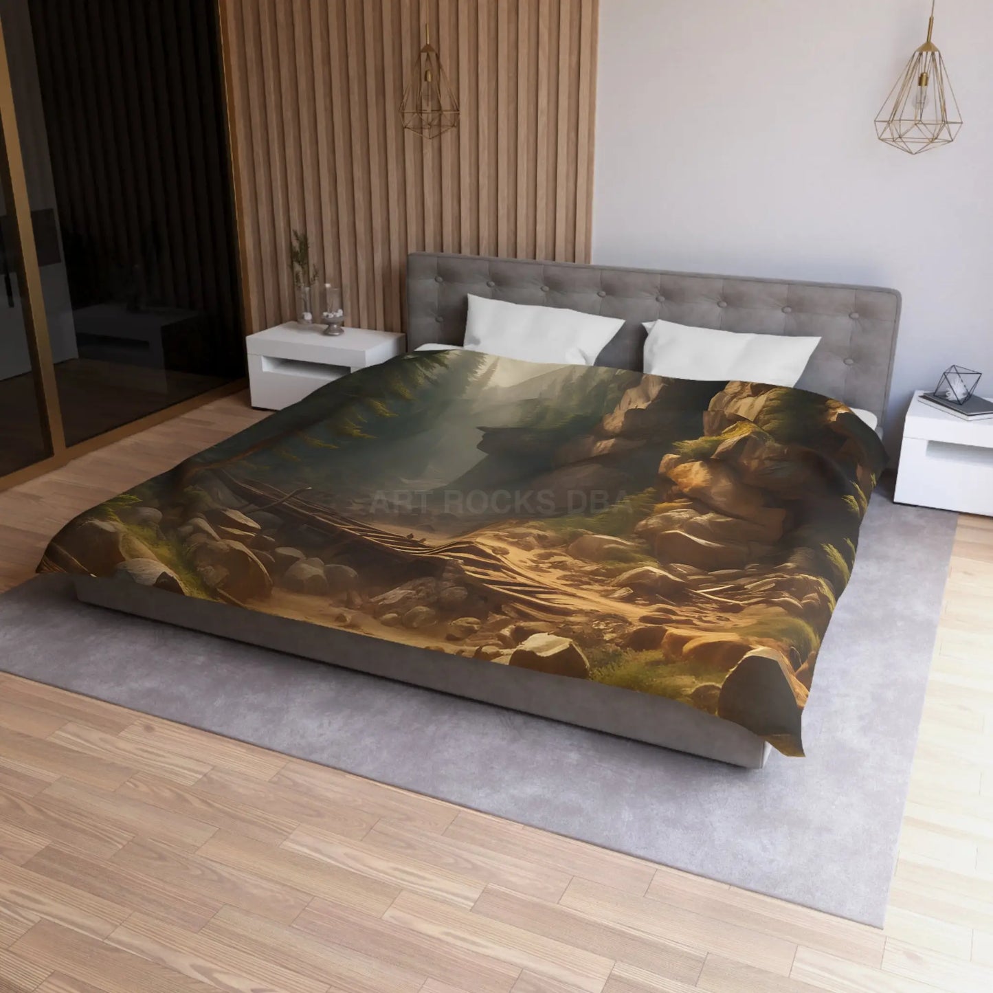 Abandoned Mining Tunnel in the Woods Microfiber Duvet Cover - Rustic Forest Landscape - Home Decor