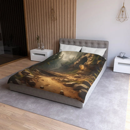 Abandoned Mining Tunnel in the Woods Microfiber Duvet Cover - Rustic Forest Landscape - Home Decor