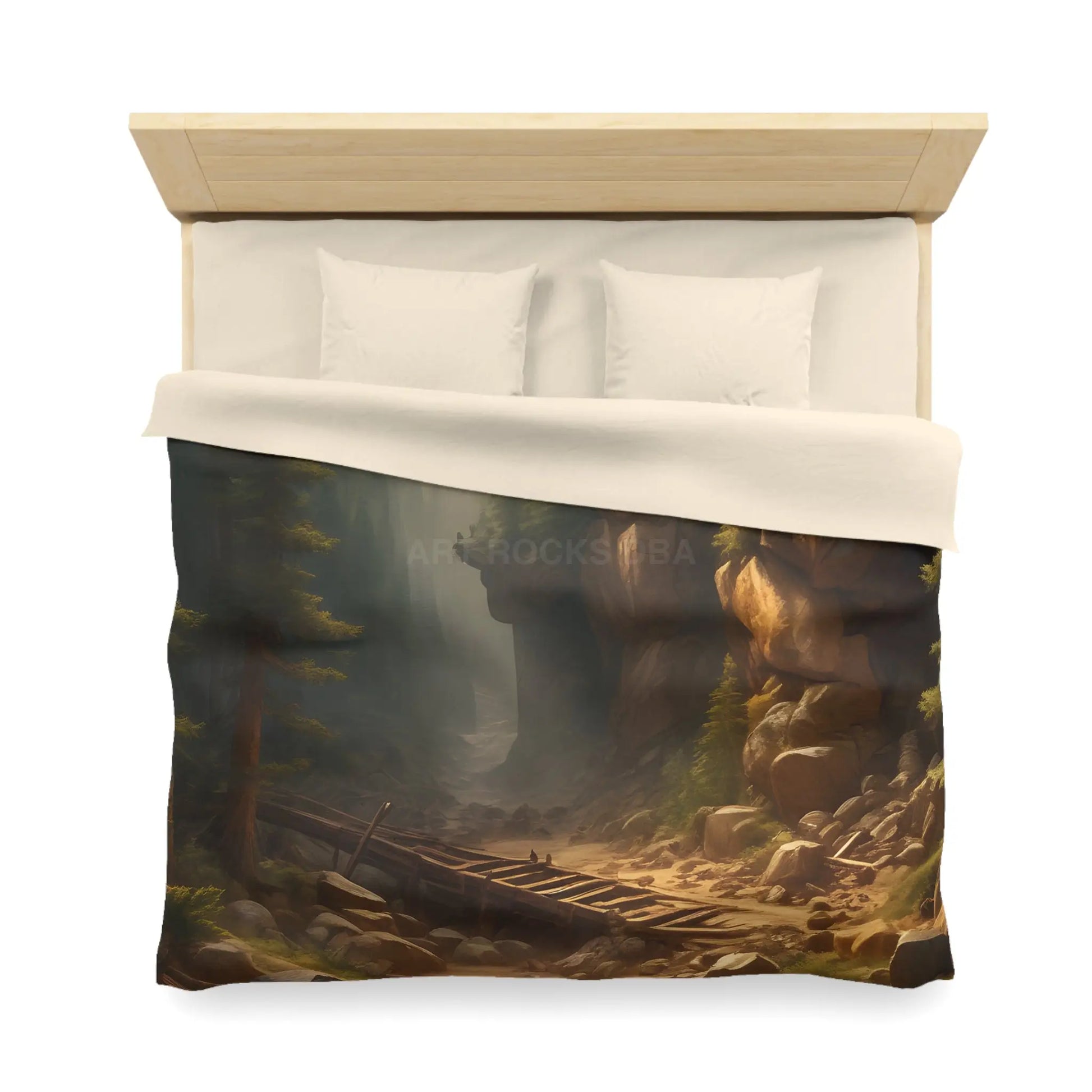 Abandoned Mining Tunnel in the Woods Microfiber Duvet Cover - Rustic Forest Landscape - Home Decor