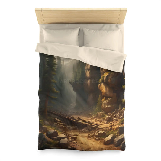 Abandoned Mining Tunnel in the Woods Microfiber Duvet Cover - Rustic Forest Landscape - Twin / Cream - Home Decor