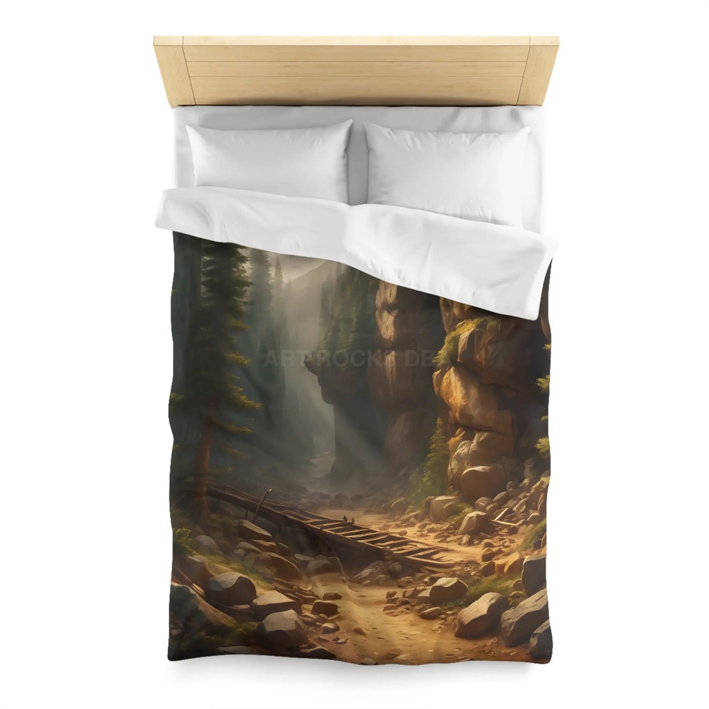 Abandoned Mining Tunnel in the Woods Microfiber Duvet Cover - Rustic Forest Landscape - Home Decor