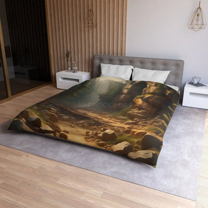 Abandoned Mining Tunnel in the Woods Microfiber Duvet Cover - Rustic Forest Landscape - Home Decor