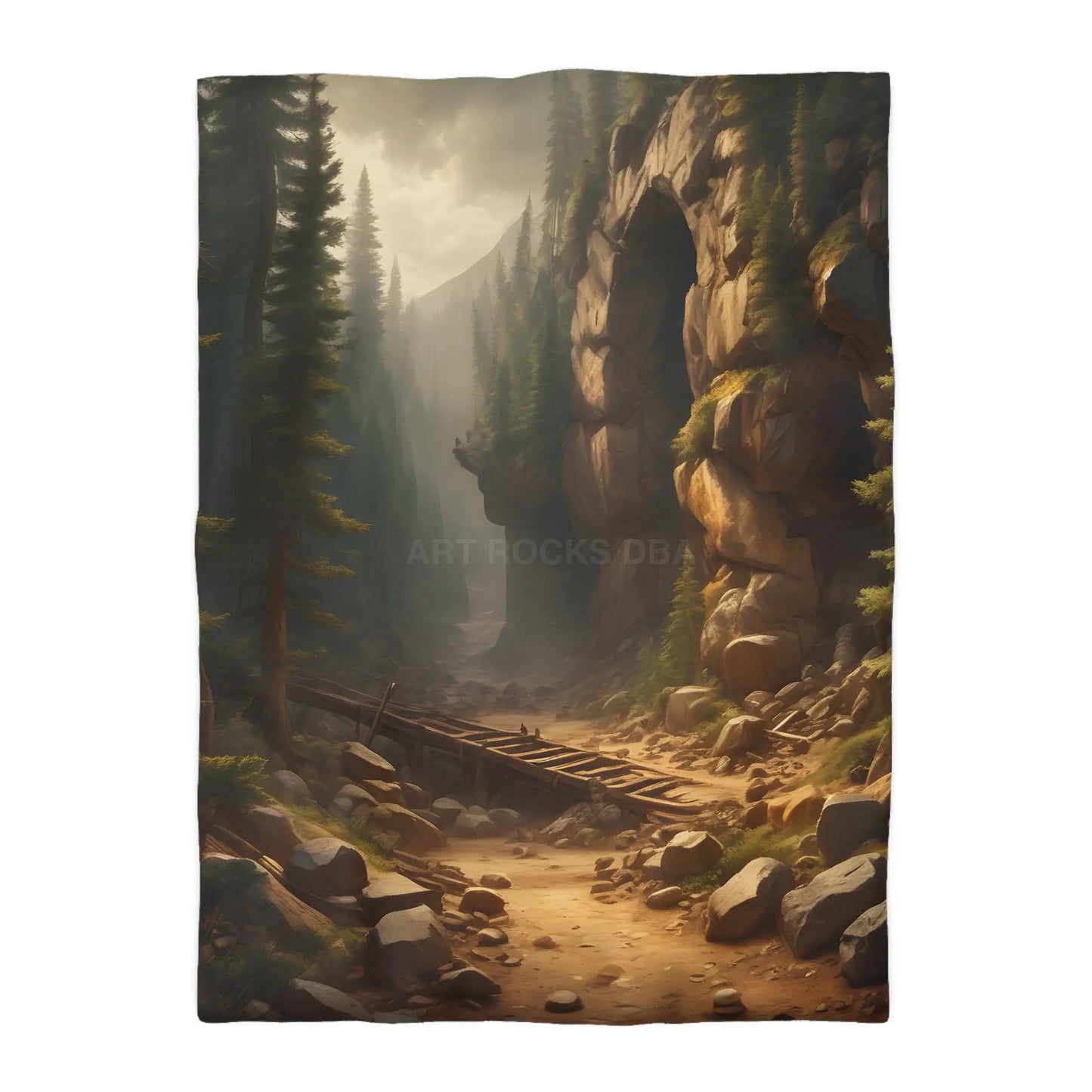 Abandoned Mining Tunnel in the Woods Microfiber Duvet Cover - Rustic Forest Landscape - Twin XL / Cream - Home Decor