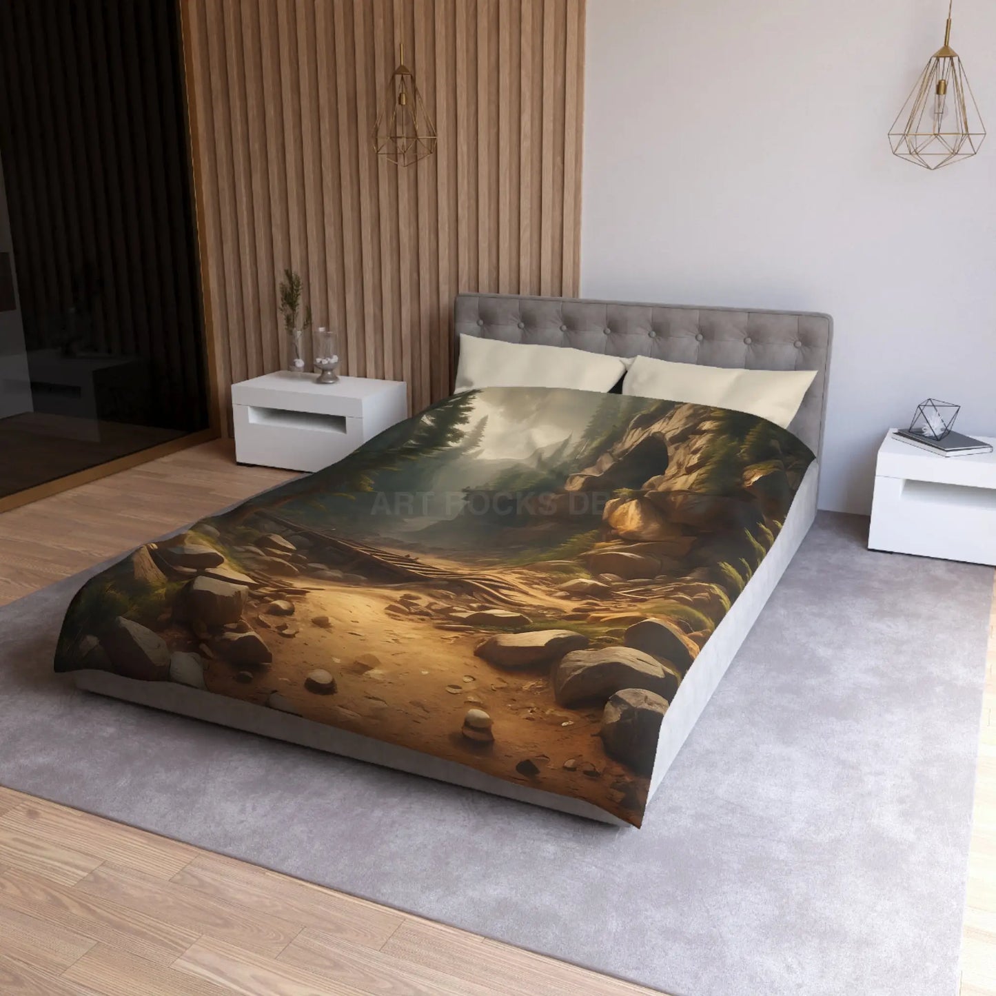 Abandoned Mining Tunnel in the Woods Microfiber Duvet Cover - Rustic Forest Landscape - Home Decor