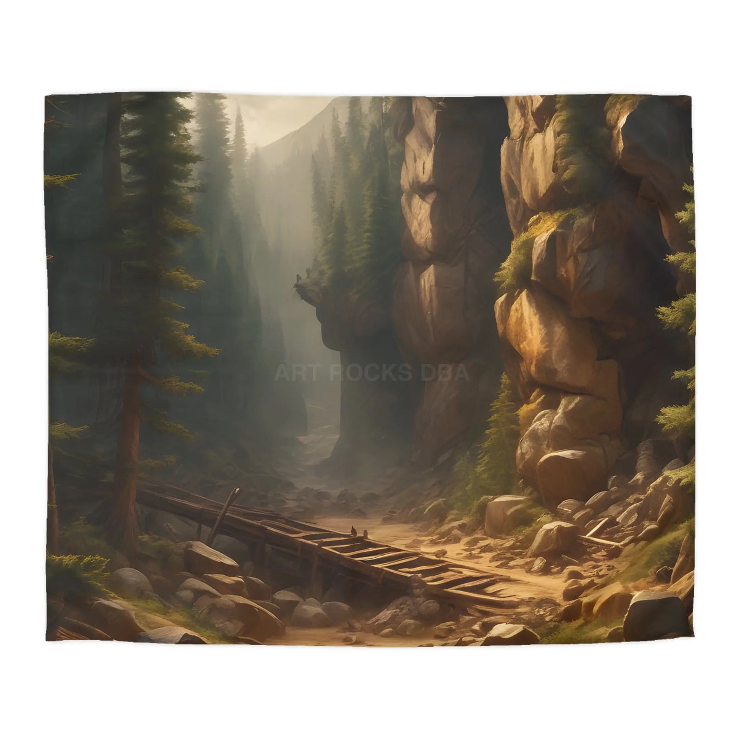 Abandoned Mining Tunnel in the Woods Microfiber Duvet Cover - Rustic Forest Landscape - King / Cream - Home Decor