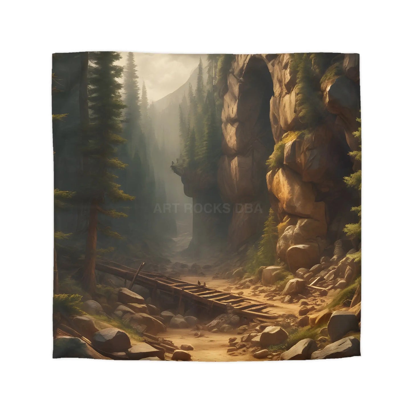 Abandoned Mining Tunnel in the Woods Microfiber Duvet Cover - Rustic Forest Landscape - Queen / White - Home Decor