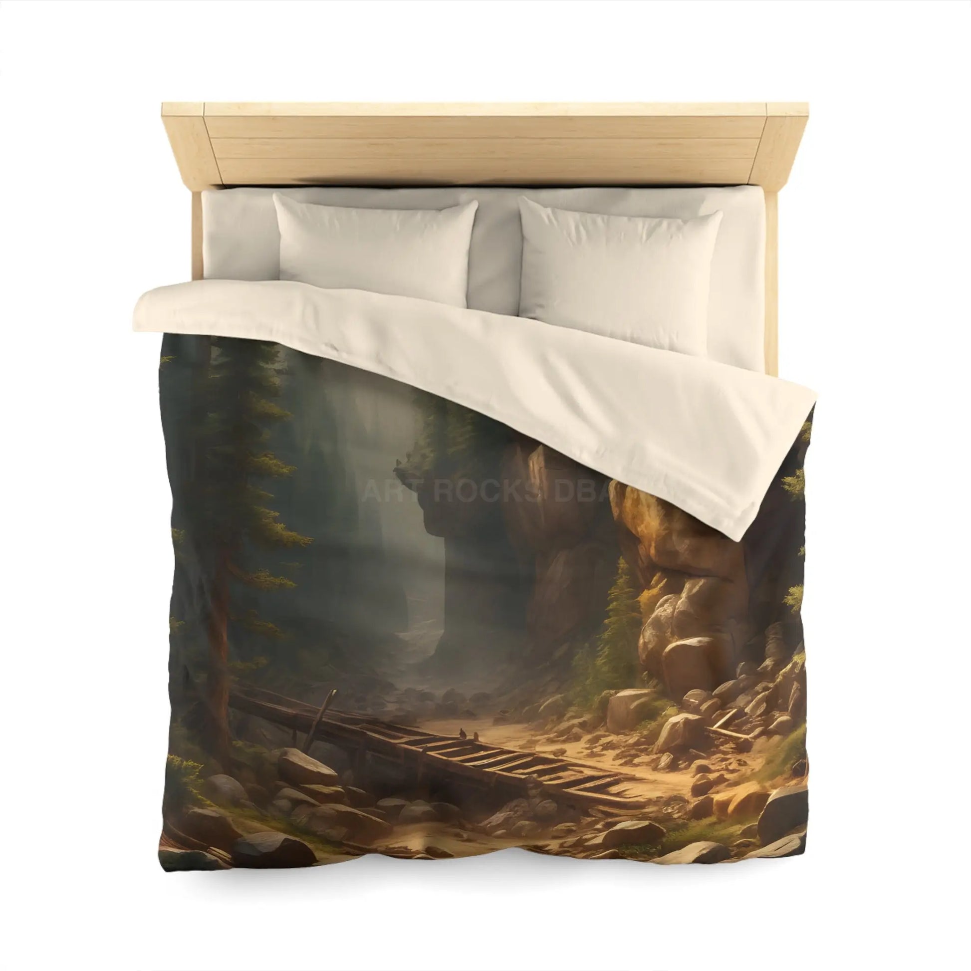 Abandoned Mining Tunnel in the Woods Microfiber Duvet Cover - Rustic Forest Landscape - Home Decor