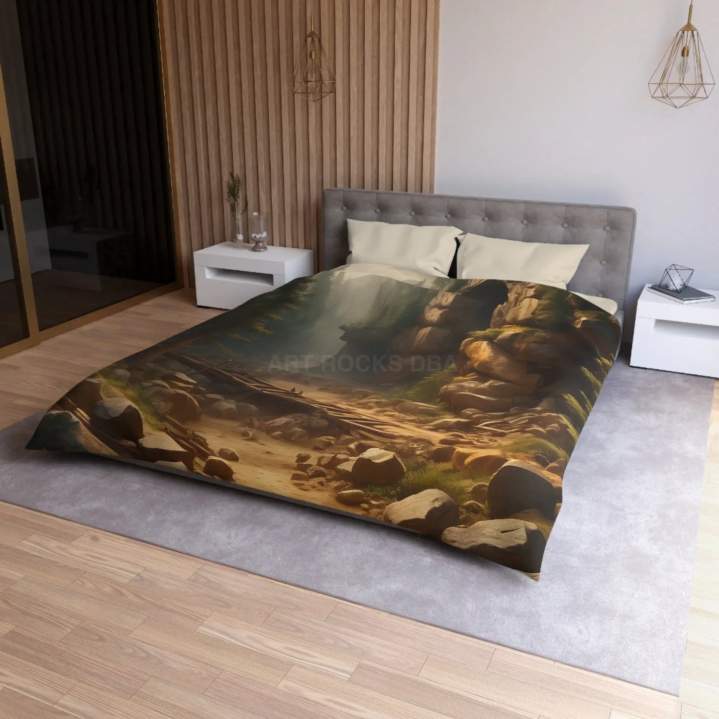 Abandoned Mining Tunnel in the Woods Microfiber Duvet Cover - Rustic Forest Landscape - Home Decor