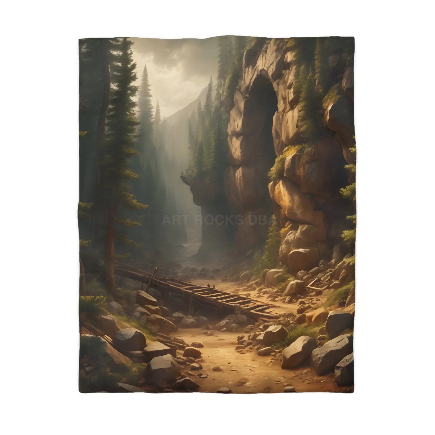 Abandoned Mining Tunnel in the Woods Microfiber Duvet Cover - Rustic Forest Landscape - Home Decor