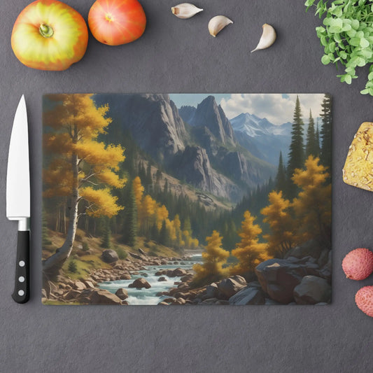 Aspen Mountain Stream Cutting Board — Scenic Fall Landscape Kitchen Board - Large - Home Decor