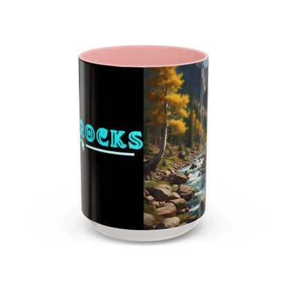Aspen River Cabin Coffee Mug — Nature Landscape Accent Mug (11/15 oz) - 15oz / Pink - Mug