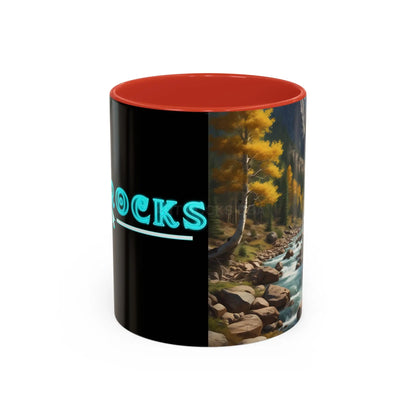 Aspen River Cabin Coffee Mug — Nature Landscape Accent Mug (11/15 oz) - 11oz / Red - Mug
