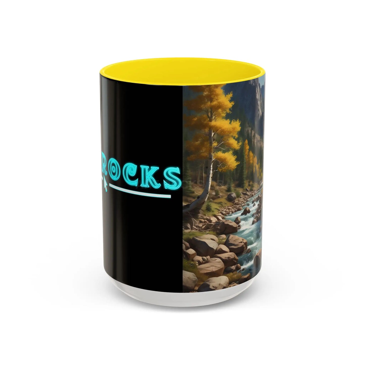 Aspen River Cabin Coffee Mug — Nature Landscape Accent Mug (11/15 oz) - 15oz / Yellow - Mug