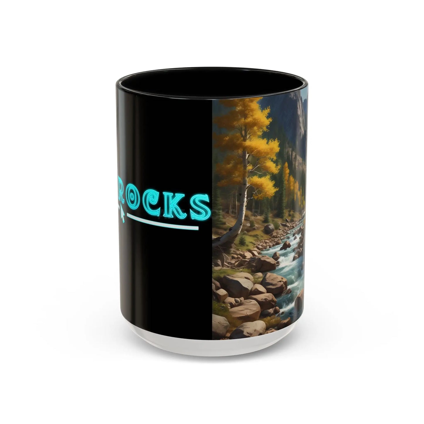 Aspen River Cabin Coffee Mug — Nature Landscape Accent Mug (11/15 oz) - 15oz / Black - Mug