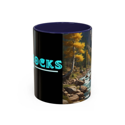 Aspen River Cabin Coffee Mug — Nature Landscape Accent Mug (11/15 oz) - 11oz / Navy - Mug