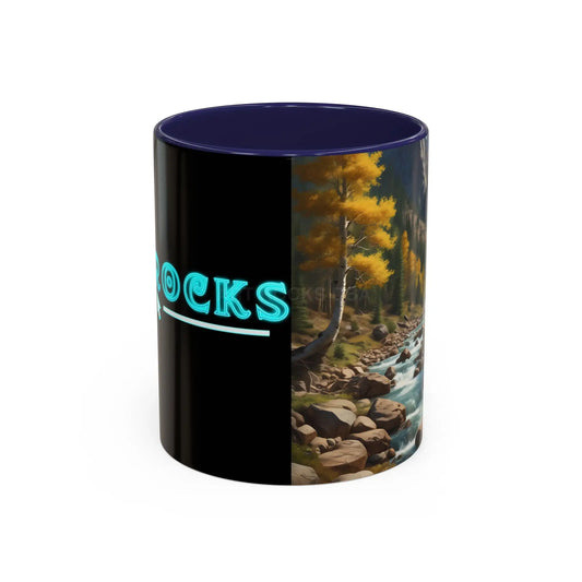 Aspen River Cabin Coffee Mug — Nature Landscape Accent Mug (11/15 oz) - 11oz / Navy - Mug