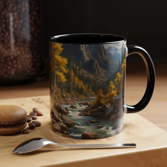 Aspen River Cabin Coffee Mug — Nature Landscape Accent Mug (11/15 oz) - 11oz / Black - Mug