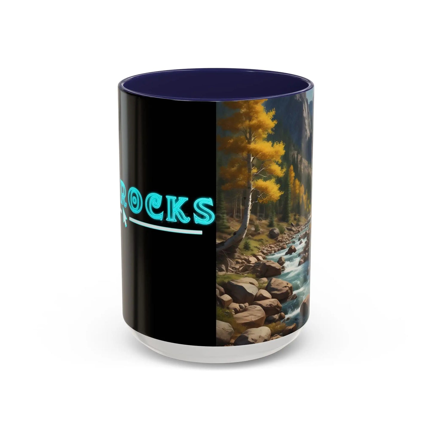 Aspen River Cabin Coffee Mug — Nature Landscape Accent Mug (11/15 oz) - 15oz / Navy - Mug