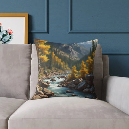 Aspens on The River in The Mountains Decorative Pillow Cozy Home Decor Gift for Nature Lovers Autumn Accent Cushion