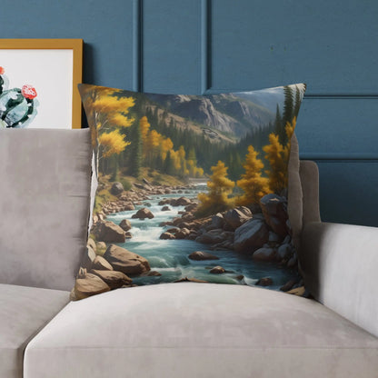 Aspens on The River in The Mountains Decorative Pillow Cozy Home Decor Gift for Nature Lovers Autumn Accent Cushion