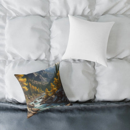 Aspens on The River in The Mountains Decorative Pillow Cozy Home Decor Gift for Nature Lovers Autumn Accent Cushion