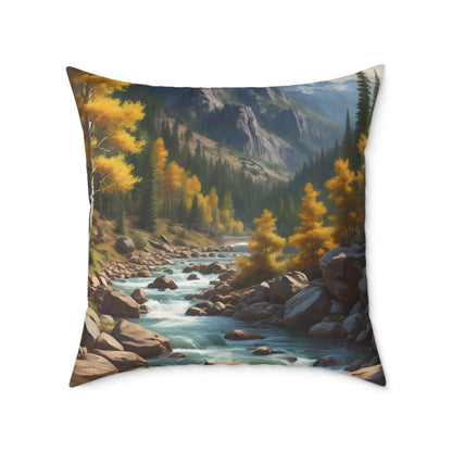 Aspens on The River in The Mountains Decorative Pillow Cozy Home Decor Gift for Nature Lovers Autumn Accent Cushion