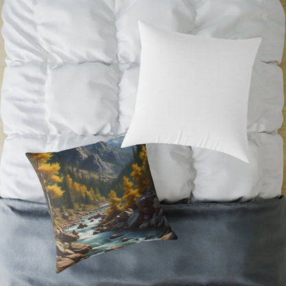 Aspens on The River in The Mountains Decorative Pillow Cozy Home Decor Gift for Nature Lovers Autumn Accent Cushion