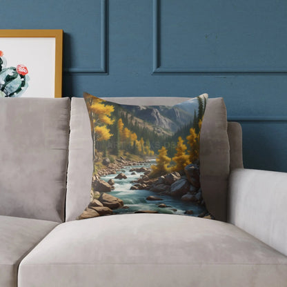 Aspens on The River in The Mountains Decorative Pillow Cozy Home Decor Gift for Nature Lovers Autumn Accent Cushion