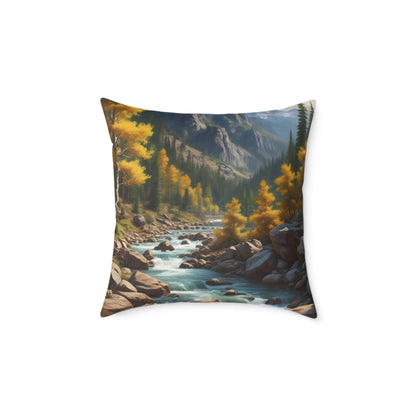 Aspens on The River in The Mountains Decorative Pillow Cozy Home Decor Gift for Nature Lovers Autumn Accent Cushion