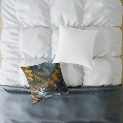 Aspens on The River in The Mountains Decorative Pillow Cozy Home Decor Gift for Nature Lovers Autumn Accent Cushion