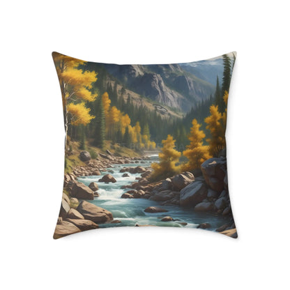Aspens on The River in The Mountains Decorative Pillow Cozy Home Decor Gift for Nature Lovers Autumn Accent Cushion