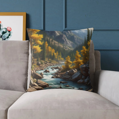 Aspens on The River in The Mountains Decorative Pillow Cozy Home Decor Gift for Nature Lovers Autumn Accent Cushion