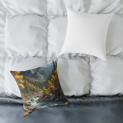 Aspens on The River in The Mountains Decorative Pillow Cozy Home Decor Gift for Nature Lovers Autumn Accent Cushion