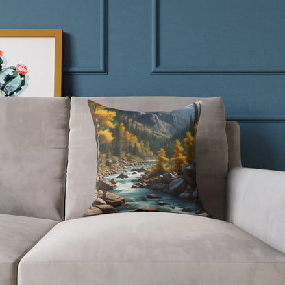 Aspens on The River in The Mountains Decorative Pillow Cozy Home Decor Gift for Nature Lovers Autumn Accent Cushion