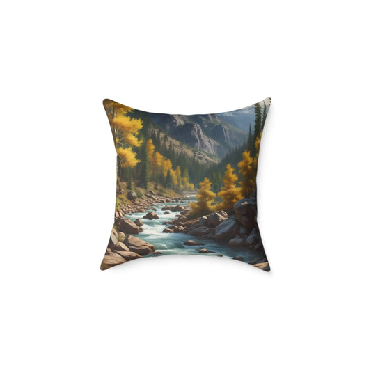 Aspens on The River in The Mountains Decorative Pillow Cozy Home Decor Gift for Nature Lovers Autumn Accent Cushion