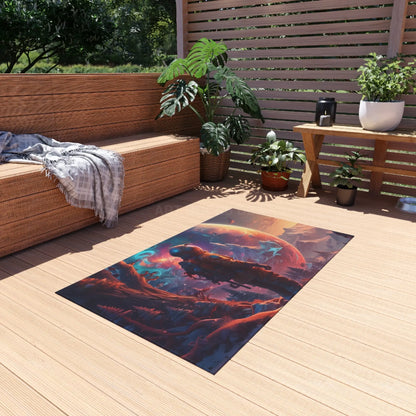 Astronaut Adventure Outdoor Rug Cosmic Patio Decor Space Lover Gift Sci-Fi Garden Mat Unique Camping Rug Starry Night