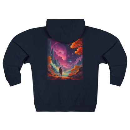 Astronaut in a Surreal Landscape Zip-Up Hoodie - XS / Navy - Hoodie