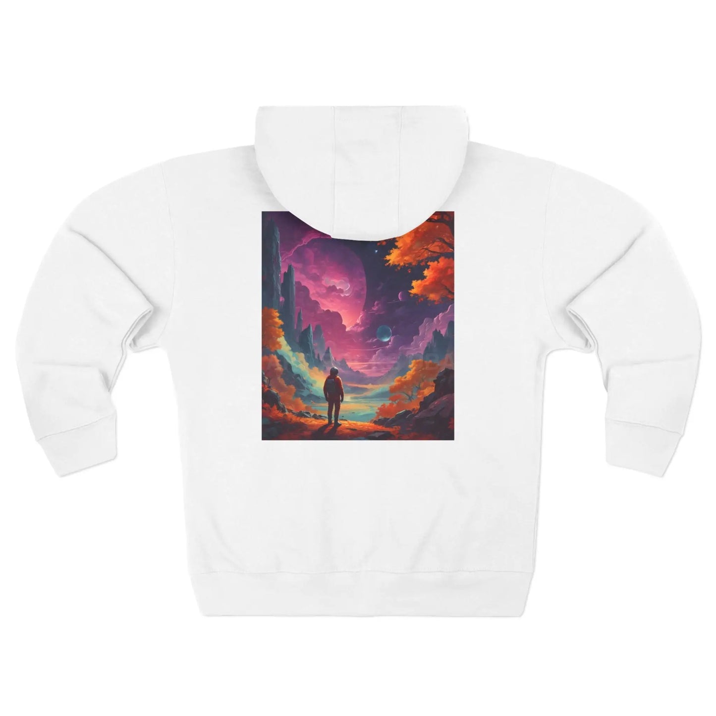 Astronaut in a Surreal Landscape Zip-Up Hoodie - XS / White - Hoodie