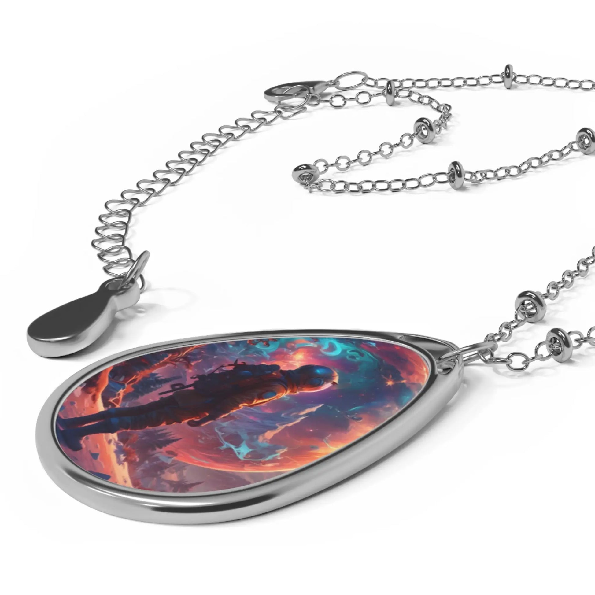 Astronaut Nebula Oval Necklace — Spacescape Pendant Jewelry - One Size / Silver - Accessories
