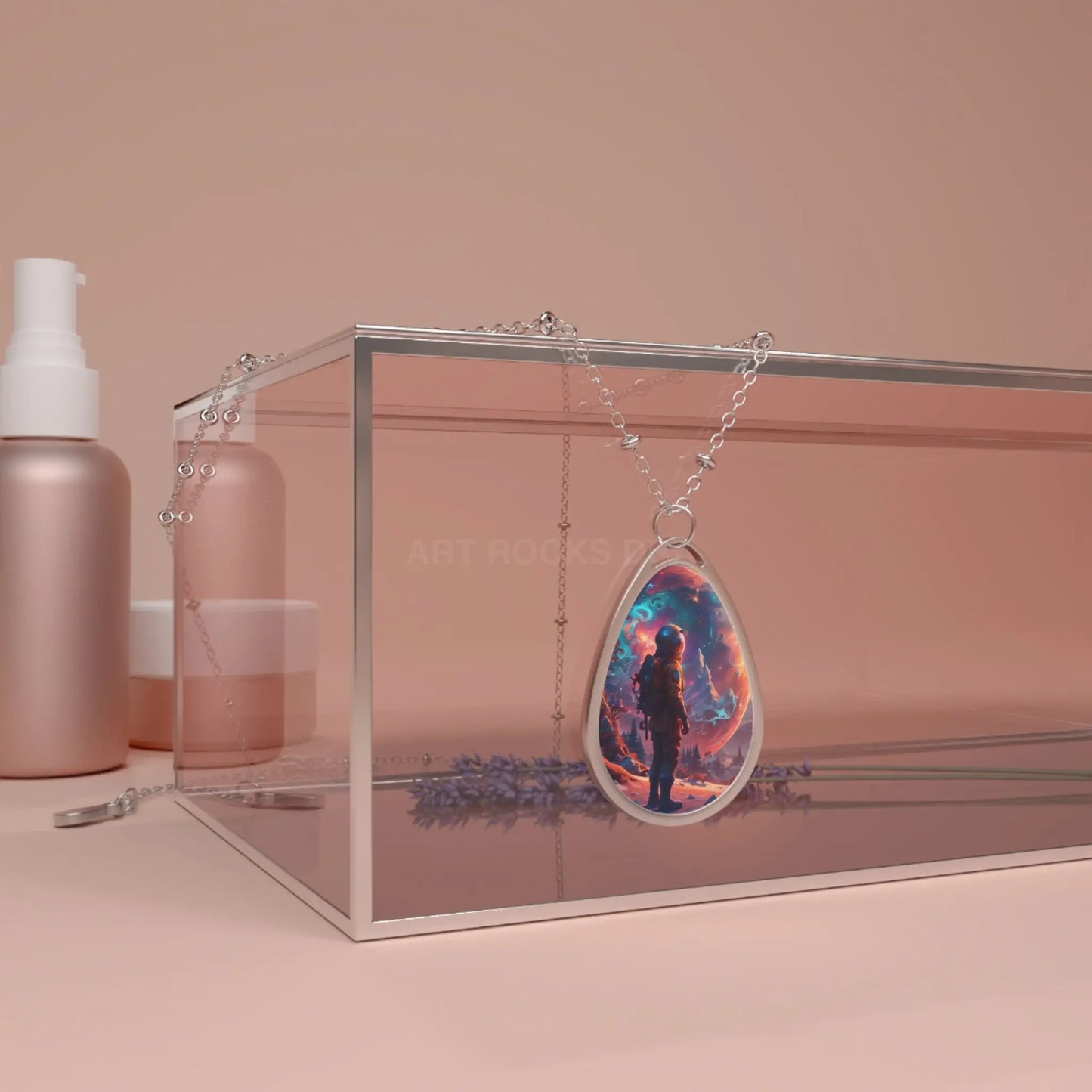 Astronaut Nebula Oval Necklace — Spacescape Pendant Jewelry - One Size / Silver - Accessories