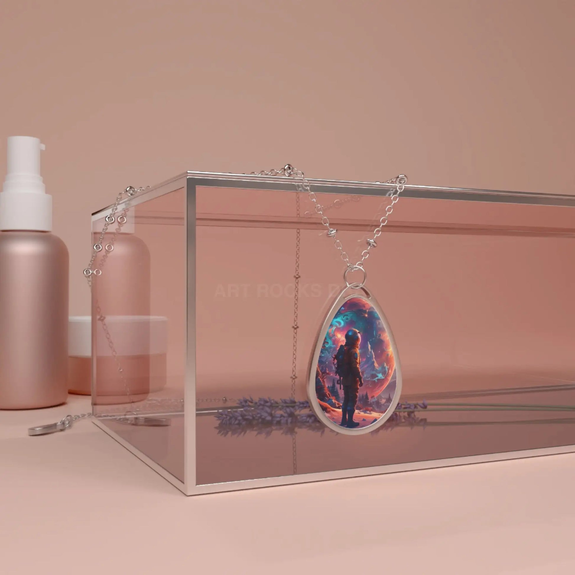 Astronaut Nebula Oval Necklace — Spacescape Pendant Jewelry - One Size / Silver - Accessories